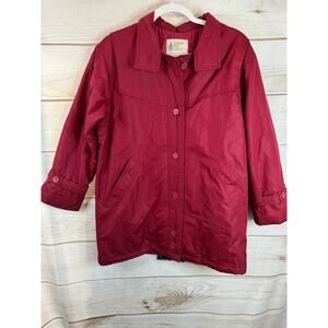 London Fog Red Full Zip & Button Up Coat With Plaid Scarf Size 6